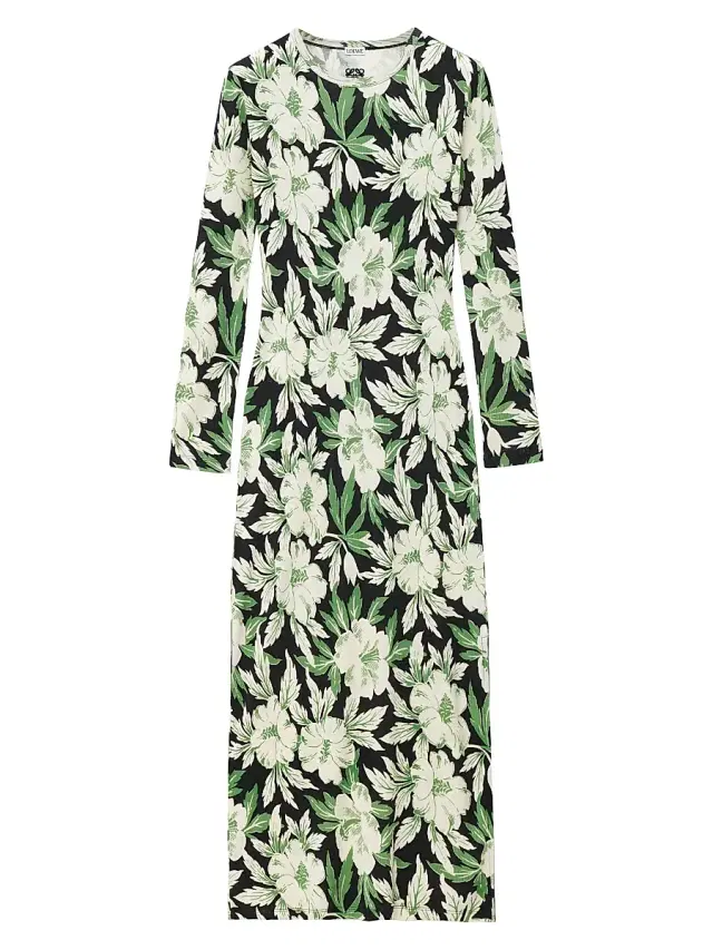 Women's Floral Silk-Blend Crewneck Midi-Dress Women's Floral Silk-Blend Crewneck Midi-Dress
