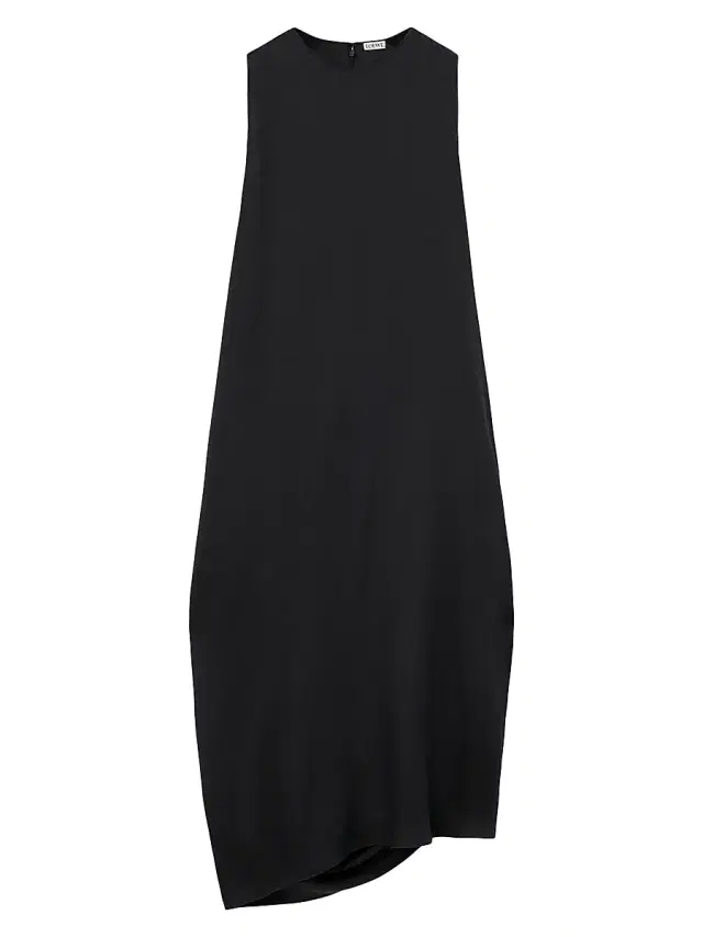 Women's Draped Silk Sleeveless Midi-Dress - Black