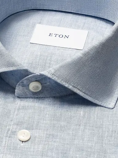 Eton Men's Slim-Fit Solid Linen Shirt - Blue - Size 17.5 | Thumbnail 3