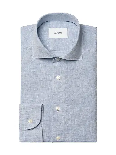 Eton Men's Slim-Fit Solid Linen Shirt - Blue - Size 17.5 | Thumbnail 1