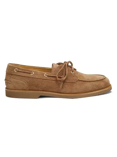 Brunello Cucinelli Men's Washed Suede Boat Shoes - Brown | Thumbnail 1 Brunello Cucinelli Men's Washed Suede Boat Shoes - Brown | Thumbnail 1