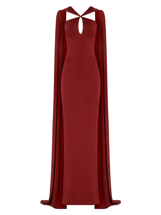 The New Arrivals Ilkyaz Ozel Women's Maia Shoulder Drape Column Gown - Terra Rosso