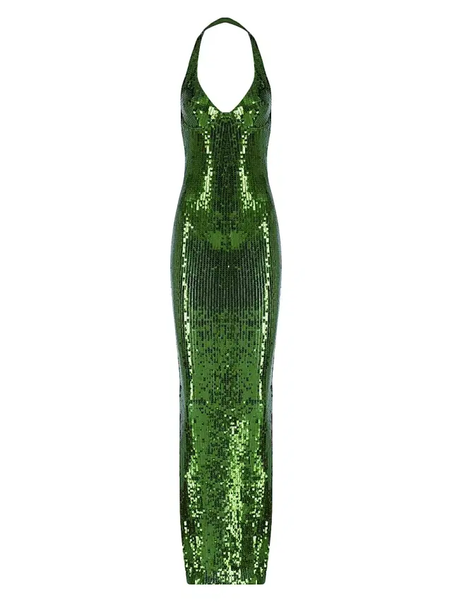 The New Arrivals Ilkyaz Ozel Women's Coralie Sequined Halter Body-Con Gown - Glamorama