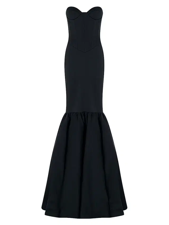 The New Arrivals Ilkyaz Ozel Women's Inara Satin Bustier Mermaid Gown - Obsidian Black