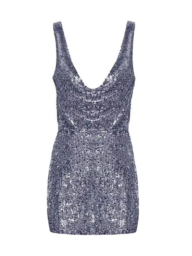 The New Arrivals Ilkyaz Ozel Women's Lydia Sequined Silk Cowlneck Minidress - Cerulean Sky