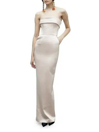 The New Arrivals Ilkyaz Ozel Women's Rhea Satin Strapless Column Gown - Meringue | Thumbnail 3 The New Arrivals Ilkyaz Ozel Women's Rhea Satin Strapless Column Gown - Meringue | Thumbnail 3