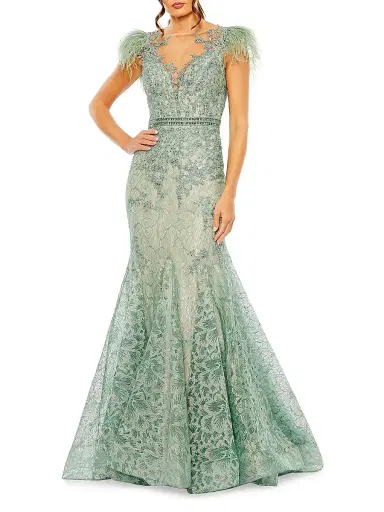 Mac Duggal Women's Embellished Lace Trumpet Gown - Sage - Size 18 | Thumbnail 1 Mac Duggal Women's Embellished Lace Trumpet Gown - Sage - Size 18 | Thumbnail 1