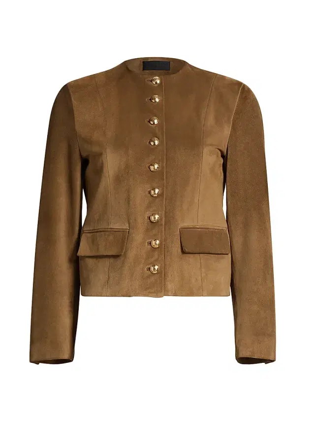 Women's Nanon Suede Collarless Button-Front Jacket - Martora