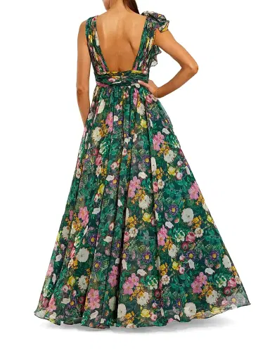 Mac Duggal Women's Floral Chiffon Ruffled V-Neck Gown - Deep Green Multi - Size 4 | Thumbnail 2 Mac Duggal Women's Floral Chiffon Ruffled V-Neck Gown - Deep Green Multi - Size 4 | Thumbnail 2