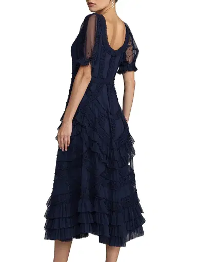 Mac Duggal Women's Mesh Ruffled Scoopneck Midi-Dress - Indigo - Size 18 | Thumbnail 2 Mac Duggal Women's Mesh Ruffled Scoopneck Midi-Dress - Indigo - Size 18 | Thumbnail 2