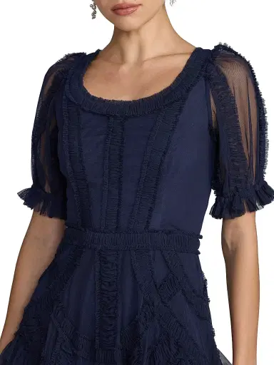 Mac Duggal Women's Mesh Ruffled Scoopneck Midi-Dress - Indigo - Size 18 | Thumbnail 3 Mac Duggal Women's Mesh Ruffled Scoopneck Midi-Dress - Indigo - Size 18 | Thumbnail 3