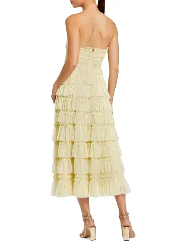 Mac Duggal Women's Mesh Ruffled Strapless Midi-Dress - Buttercup | Thumbnail 2 Mac Duggal Women's Mesh Ruffled Strapless Midi-Dress - Buttercup | Thumbnail 2