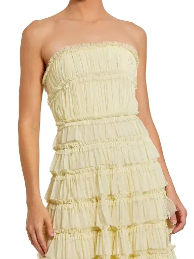 Mac Duggal Women's Mesh Ruffled Strapless Midi-Dress - Buttercup | Thumbnail 3 Mac Duggal Women's Mesh Ruffled Strapless Midi-Dress - Buttercup | Thumbnail 3