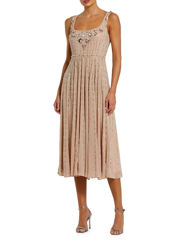 Women's Embellished Georgette Scoopneck Midi-Dress - Rose