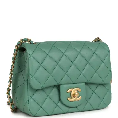 Chanel Chanel Mini Square Pearl Crush Flap Bag Green Lambskin Antique Gold Hardware | Thumbnail 2 Chanel Chanel Mini Square Pearl Crush Flap Bag Green Lambskin Antique Gold Hardware | Thumbnail 2