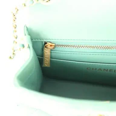 Chanel Chanel Mini Square Pearl Crush Flap Bag Green Lambskin Antique Gold Hardware | Thumbnail 11 Chanel Chanel Mini Square Pearl Crush Flap Bag Green Lambskin Antique Gold Hardware | Thumbnail 11