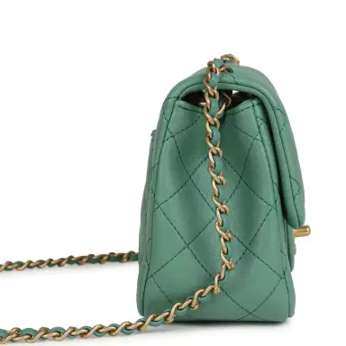 Chanel Chanel Mini Square Pearl Crush Flap Bag Green Lambskin Antique Gold Hardware | Thumbnail 3 Chanel Chanel Mini Square Pearl Crush Flap Bag Green Lambskin Antique Gold Hardware | Thumbnail 3