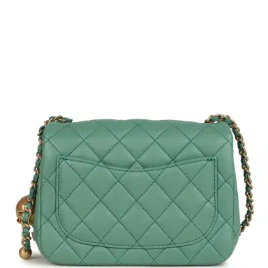 Chanel Chanel Mini Square Pearl Crush Flap Bag Green Lambskin Antique Gold Hardware | Thumbnail 4 Chanel Chanel Mini Square Pearl Crush Flap Bag Green Lambskin Antique Gold Hardware | Thumbnail 4
