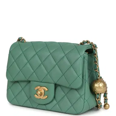Chanel Chanel Mini Square Pearl Crush Flap Bag Green Lambskin Antique Gold Hardware | Thumbnail 5 Chanel Chanel Mini Square Pearl Crush Flap Bag Green Lambskin Antique Gold Hardware | Thumbnail 5