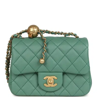 Chanel Chanel Mini Square Pearl Crush Flap Bag Green Lambskin Antique Gold Hardware | Thumbnail 1 Chanel Chanel Mini Square Pearl Crush Flap Bag Green Lambskin Antique Gold Hardware | Thumbnail 1