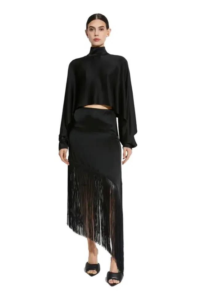 LAPOINTE Satin Asymmetric Fringe Skirt