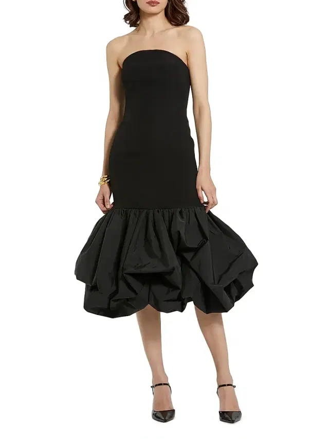 Women's Ieena Crepe Strapless Bubble-Hem Midi-Dress - Black