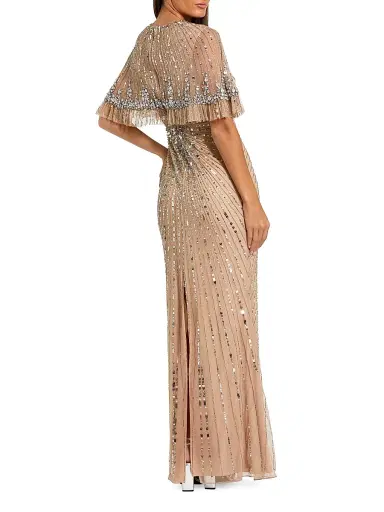 Mac Duggal Women's Embellished Tulle Capelet Gown - Beige Silver - Size 20 | Thumbnail 2