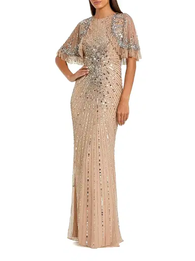 Mac Duggal Women's Embellished Tulle Capelet Gown - Beige Silver - Size 20 | Thumbnail 1