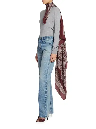 Saint Laurent Women's  Square Scarf in Paisley Silk Charmeuse - Sienna Beige | Thumbnail 3