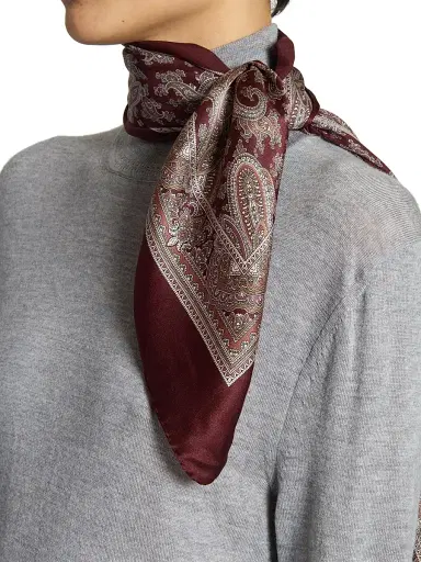 Saint Laurent Women's  Square Scarf in Paisley Silk Charmeuse - Sienna Beige | Thumbnail 4