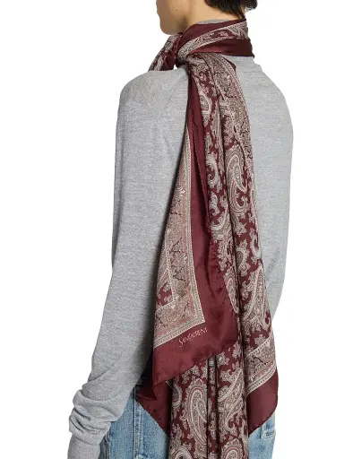 Saint Laurent Women's  Square Scarf in Paisley Silk Charmeuse - Sienna Beige | Thumbnail 5