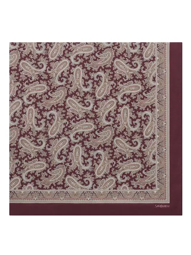 Women's  Square Scarf in Paisley Silk Charmeuse - Sienna Beige