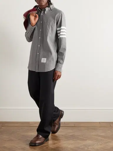 Thom Browne Button-Down Collar Striped Cotton-Chambray Shirt - Men | Thumbnail 2