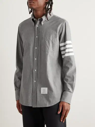 Thom Browne Button-Down Collar Striped Cotton-Chambray Shirt - Men | Thumbnail 3