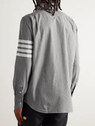 Thom Browne Button-Down Collar Striped Cotton-Chambray Shirt - Men | Thumbnail 4