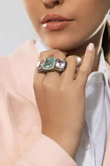 TONY DUQUETTE Aquamarine Kunzite Diamond Ring | Thumbnail 2
