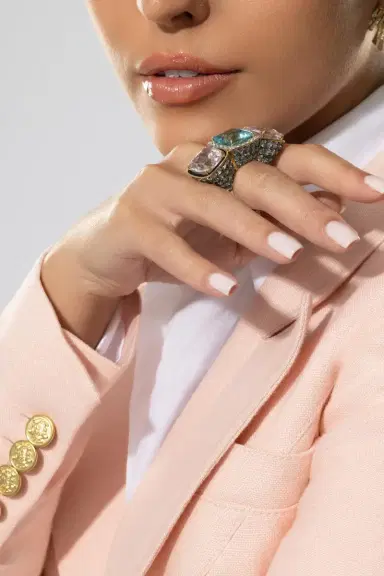 TONY DUQUETTE Aquamarine Kunzite Diamond Ring | Thumbnail 3
