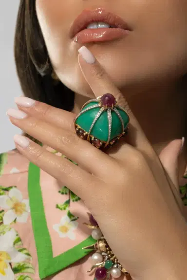 TONY DUQUETTE Chrysoprase Ruby Tourmaline Ring | Thumbnail 2 TONY DUQUETTE Chrysoprase Ruby Tourmaline Ring | Thumbnail 2