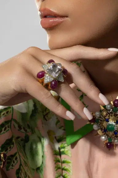 TONY DUQUETTE Ruby Kunzite Diamond Ring | Thumbnail 3