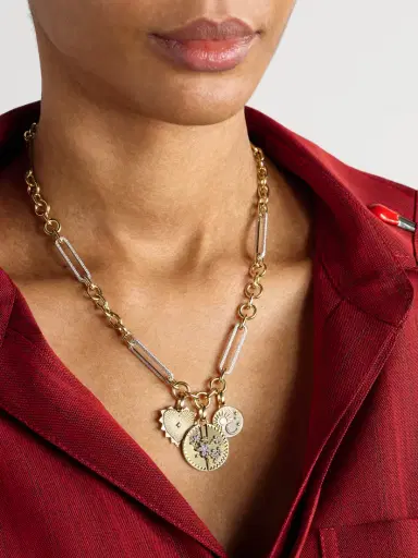 Foundrae Resilience, Balance And Radiating Heart 18-karat Yellow And White Gold Diamond Necklace | Thumbnail 2