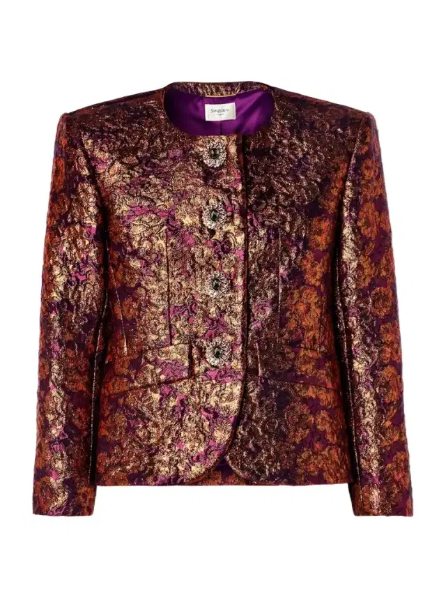 Crystal-embellished Metallic Wool-blend Brocade Jacket