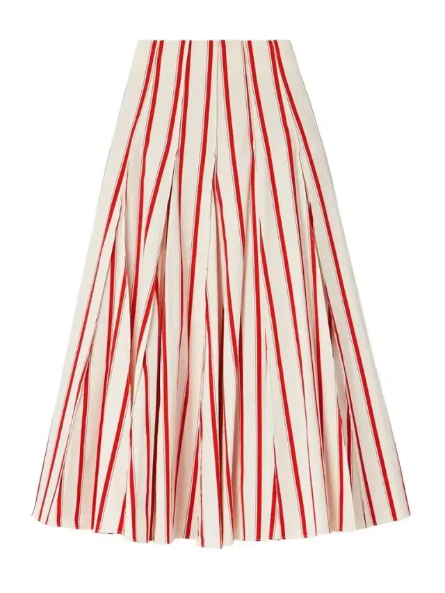 Million Pleats Striped Herringbone Cotton-blend Maxi Skirt