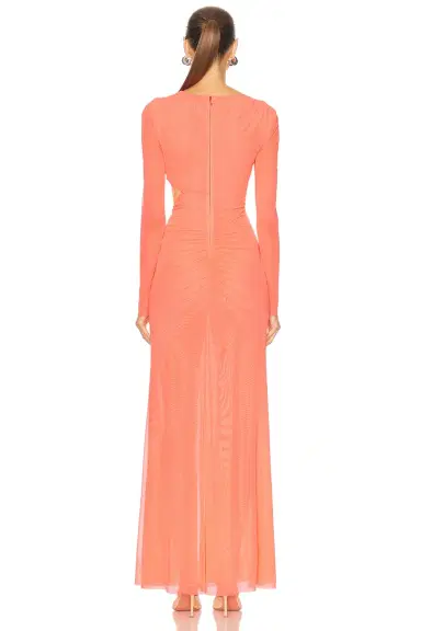 LaPointe Mesh Asymmetric Cut Out Ruched Gown | Thumbnail 4
