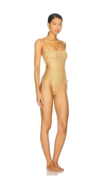 Luli Fama Golden Sunset Square Neck Laced Up One Piece Swimsuit | Thumbnail 2