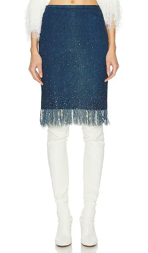 FWRD Renew Fendi Denim Fringe Skirt