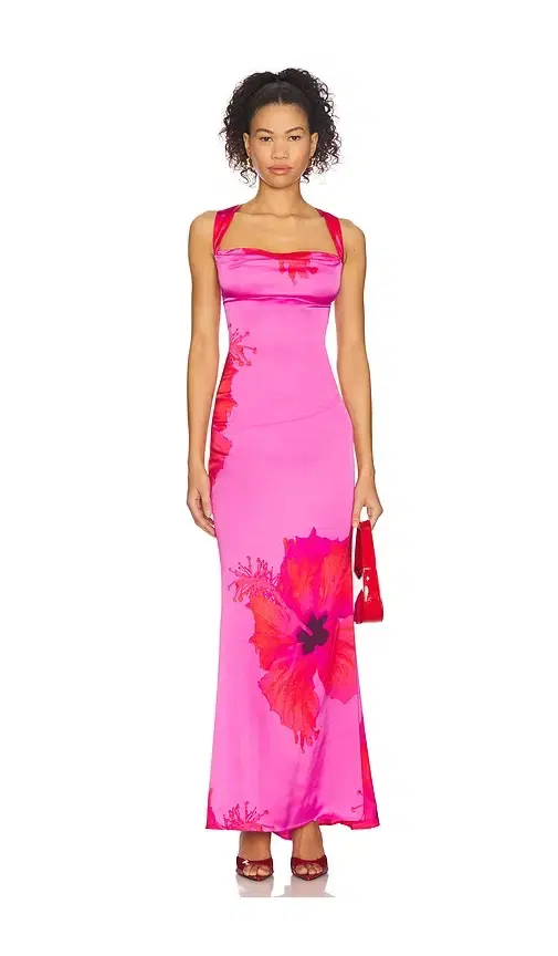 Good American Satin Lace Up Maxi Dress