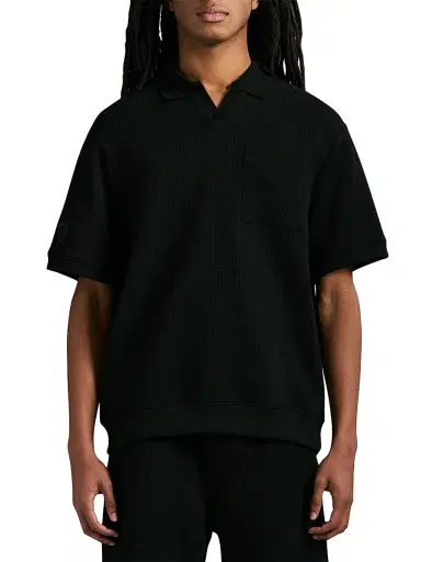 AVIREX Men's Tennis Logo Cotton Waffle-Knit Polo Shirt - Black | Thumbnail 3