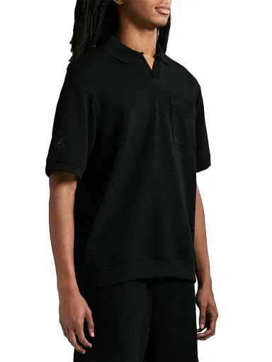 AVIREX Men's Tennis Logo Cotton Waffle-Knit Polo Shirt - Black | Thumbnail 4