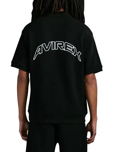 AVIREX Men's Tennis Logo Cotton Waffle-Knit Polo Shirt - Black | Thumbnail 5