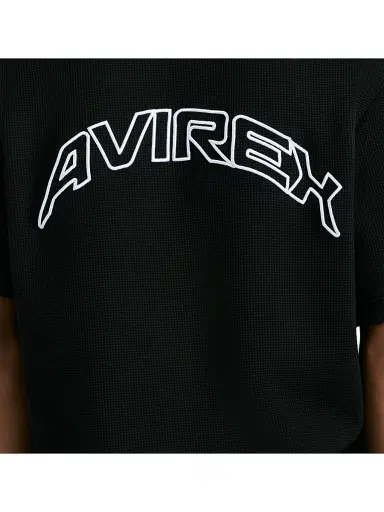 AVIREX Men's Tennis Logo Cotton Waffle-Knit Polo Shirt - Black | Thumbnail 7